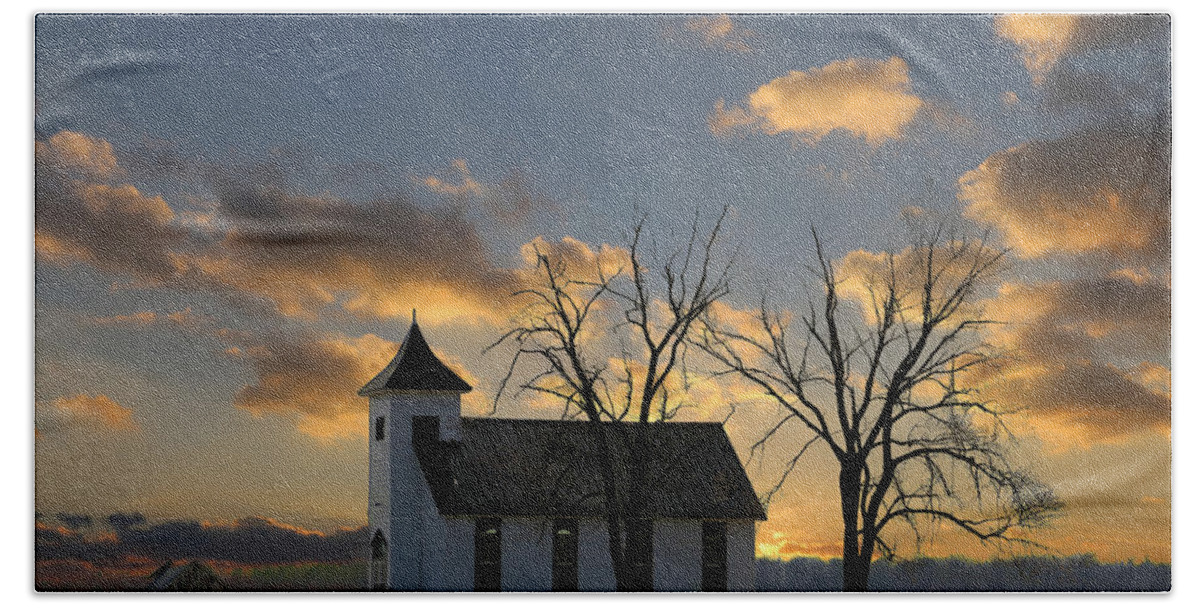 Sunset Beach Towel featuring the photograph Little Church On The Prairie by Theresa Campbell