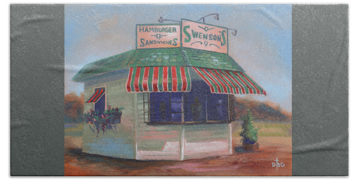 Drive-in Restauarnt Beach Sheet featuring the painting Little Drive-In on South Hawkins Ave by David Bader