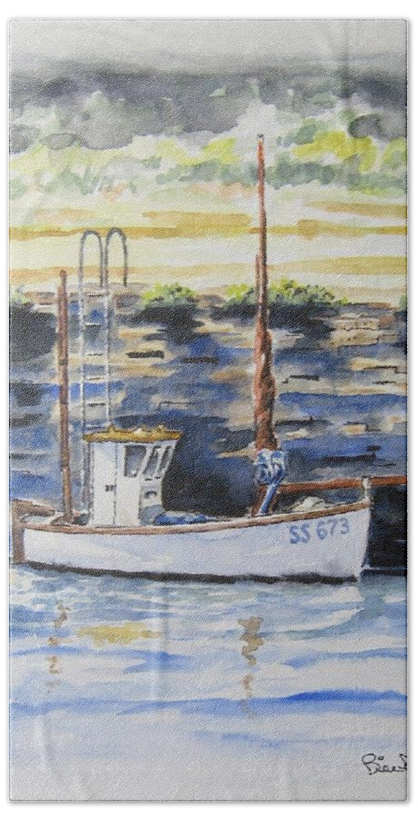 Fishing Beach Sheet featuring the painting Little Fishing Boat by William Reed