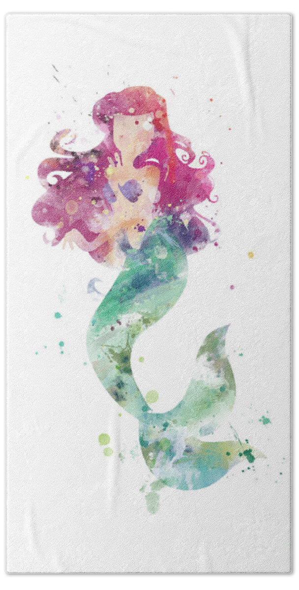 Ariel Beach Towel featuring the mixed media Little Mermaid by Monn Print