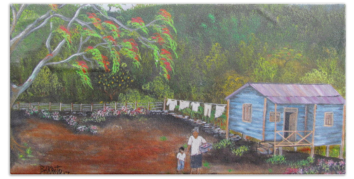 Flamboyant Beach Sheet featuring the painting Little Paradise by Gloria E Barreto-Rodriguez