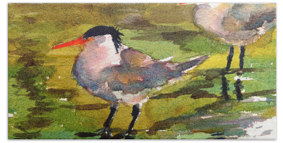 Seabirds Beach Towel featuring the painting Little terns by Julianne Felton