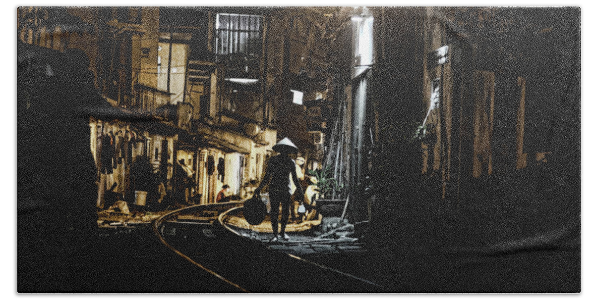 Vietnam Beach Towel featuring the photograph Living on the Tracks Night by Chuck Kuhn
