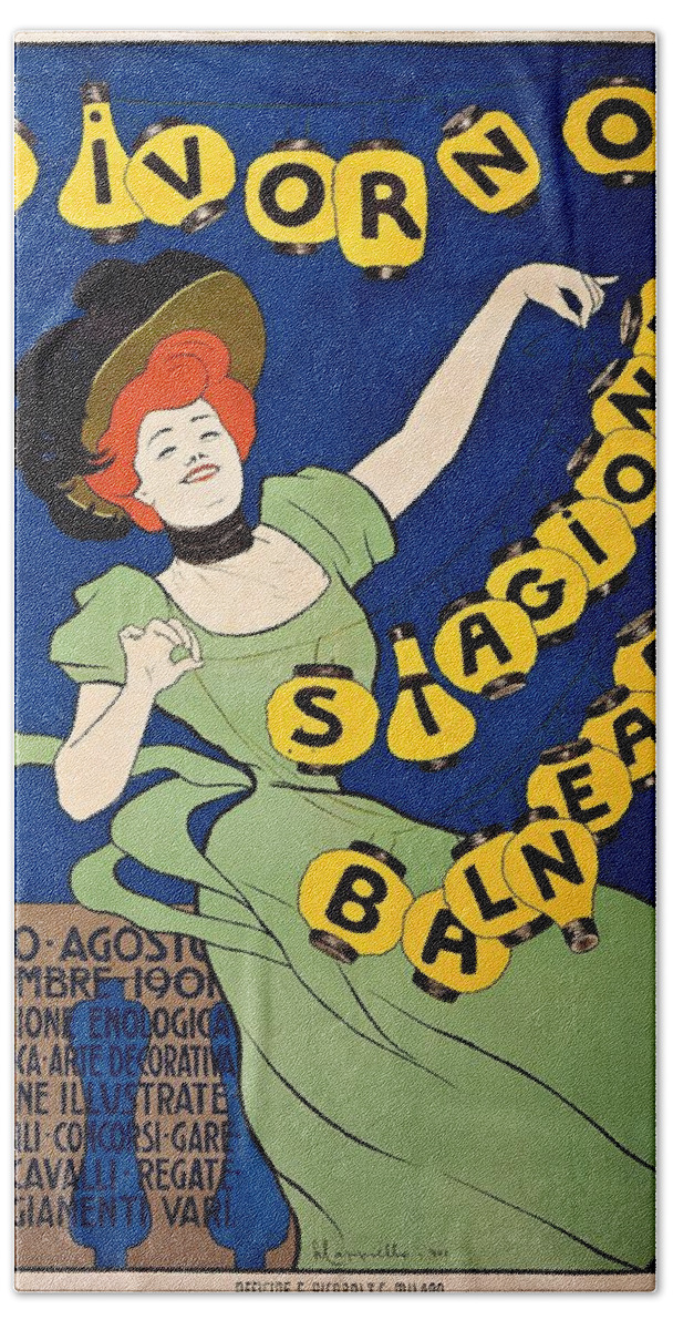 Poster Beach Towel featuring the painting Livorno stagione balneare poster 1901 by Vincent Monozlay