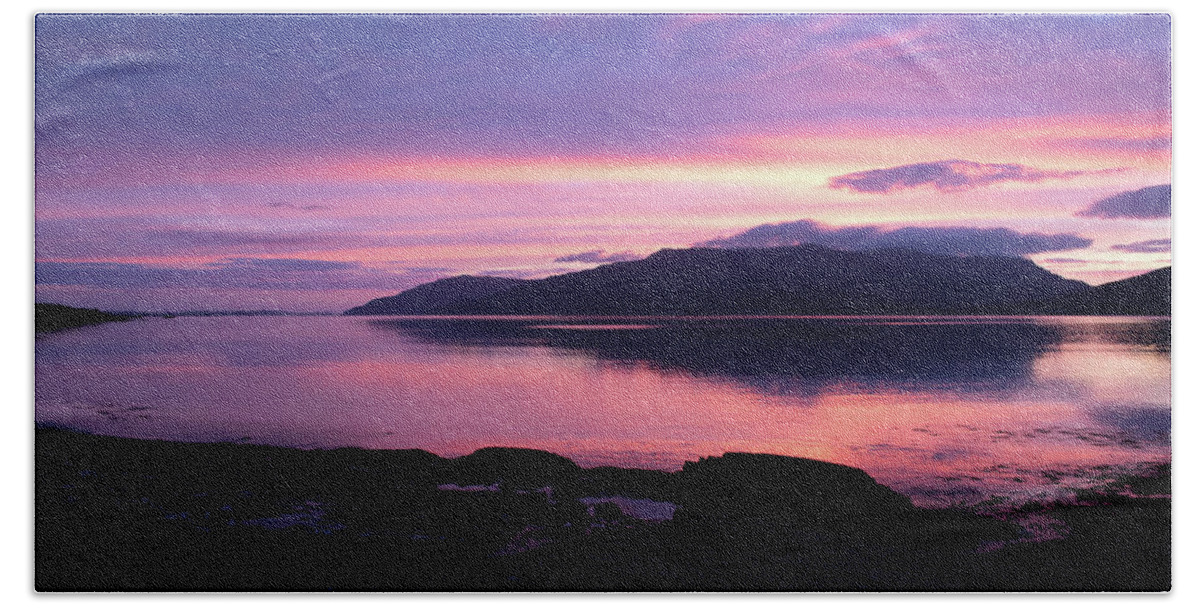 Sunset Beach Towel featuring the photograph Loch Scridain Sunset by Pete Walkden