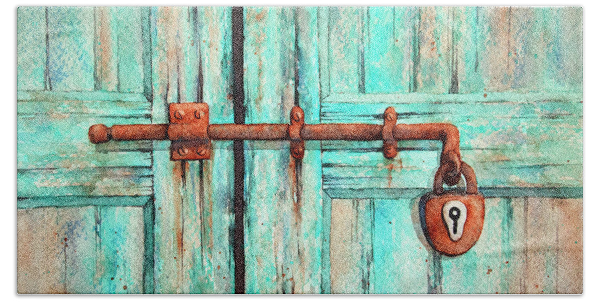Lock Beach Sheet featuring the painting Lock and Key by Rebecca Davis