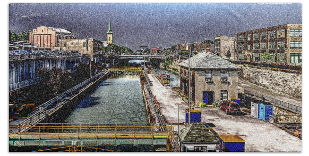 Lockport Beach Towel featuring the photograph Lockport Canal Locks by William Norton