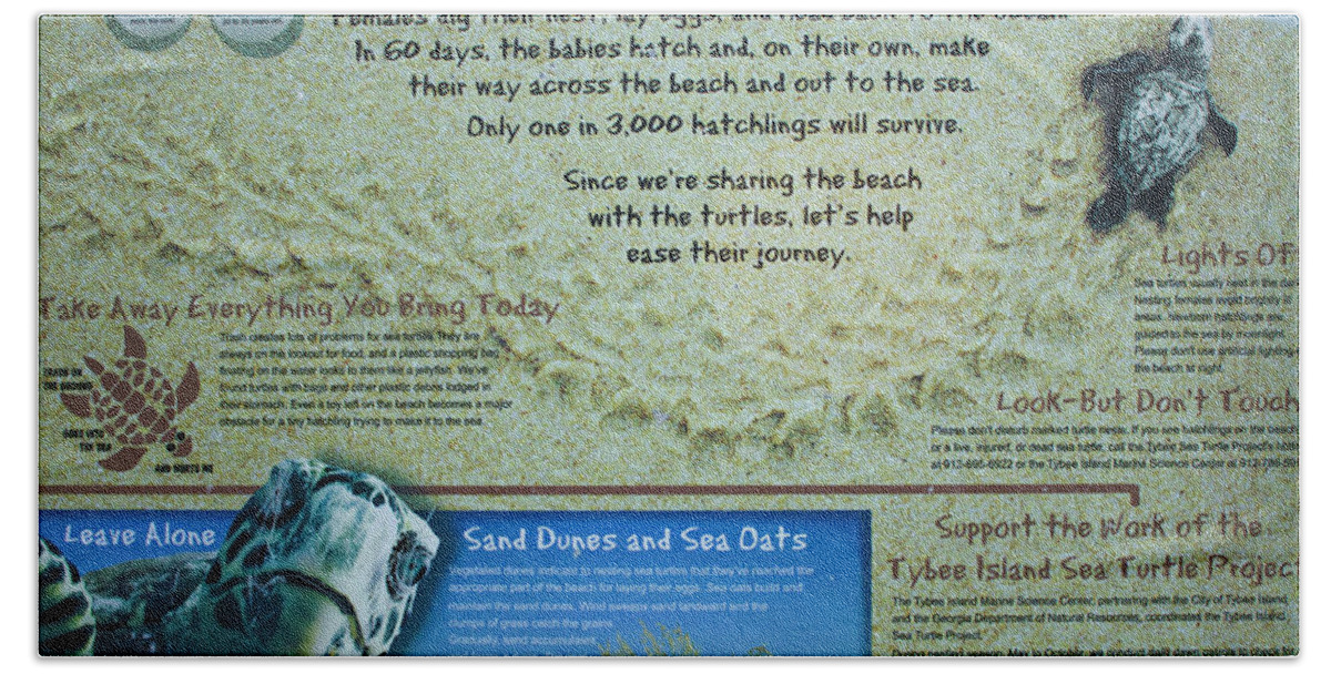 Reid Callaway Loggerhead Sea Turtle Beach Towel featuring the photograph Loggerhead Sea Turtle Sign Art by Reid Callaway