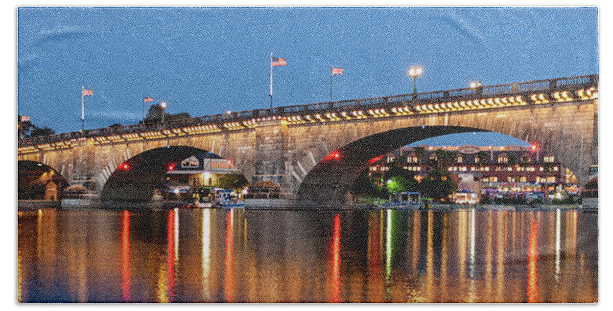 London Bridge Beach Sheet featuring the photograph London Bridge Twilight Panorama by James Eddy