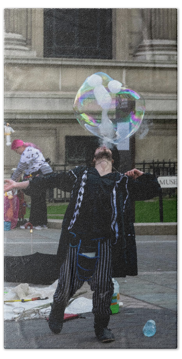 London Beach Towel featuring the photograph London Bubble and Smoke Blower by Steven Richman