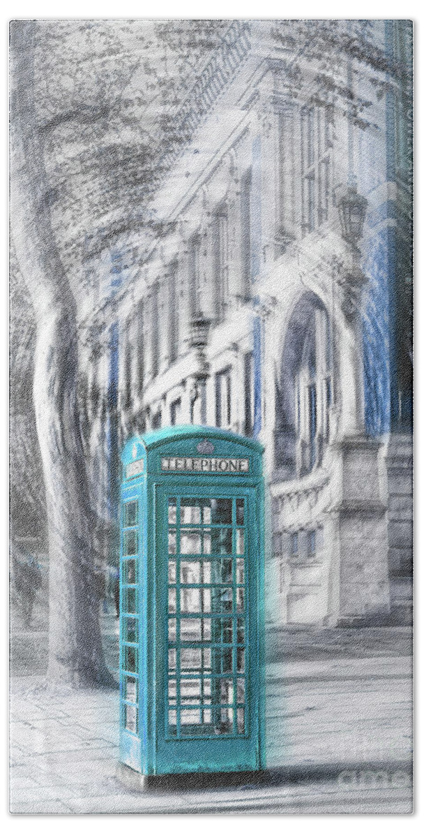Victoria And Albert Museum Beach Towel featuring the photograph London Telephone Turquoise by Alex Art