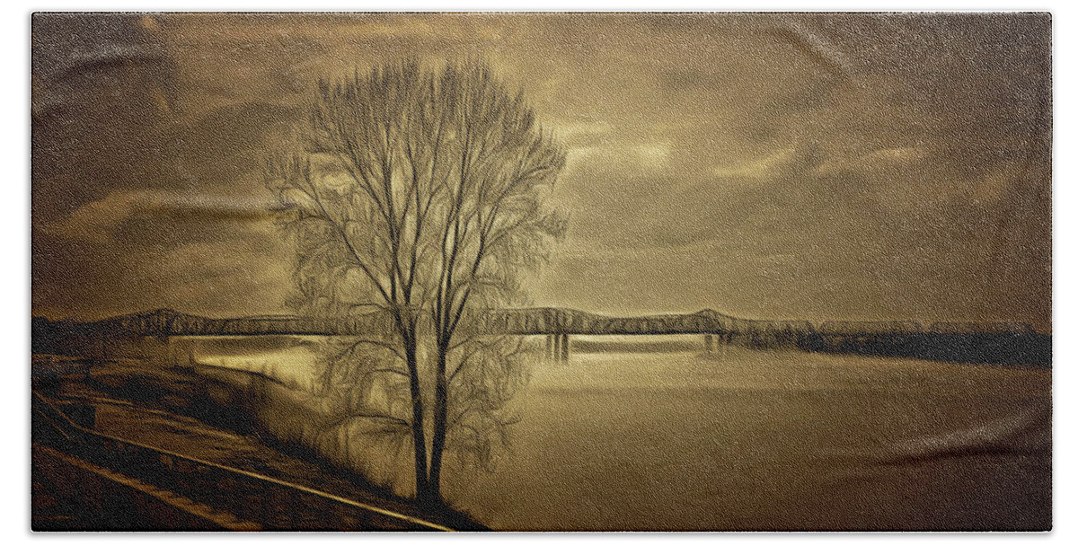 Tree Beach Towel featuring the photograph Lone Tree On The Mississippi by Reese Lewis