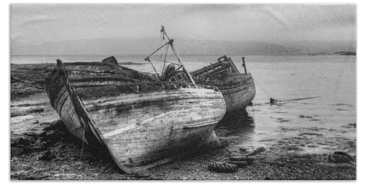 Isle Of Mull Beach Towel featuring the photograph Lonely fishing boats by Michalakis Ppalis