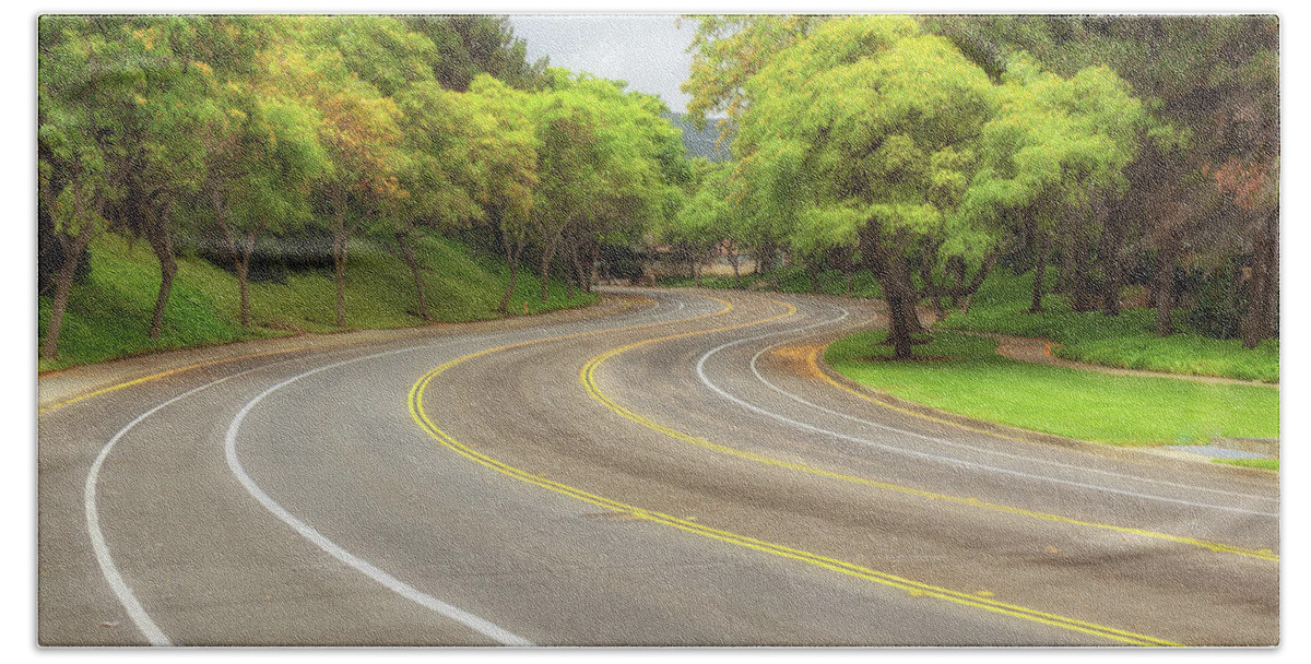 Long Beach Towel featuring the photograph Long and Winding Road by Alison Frank