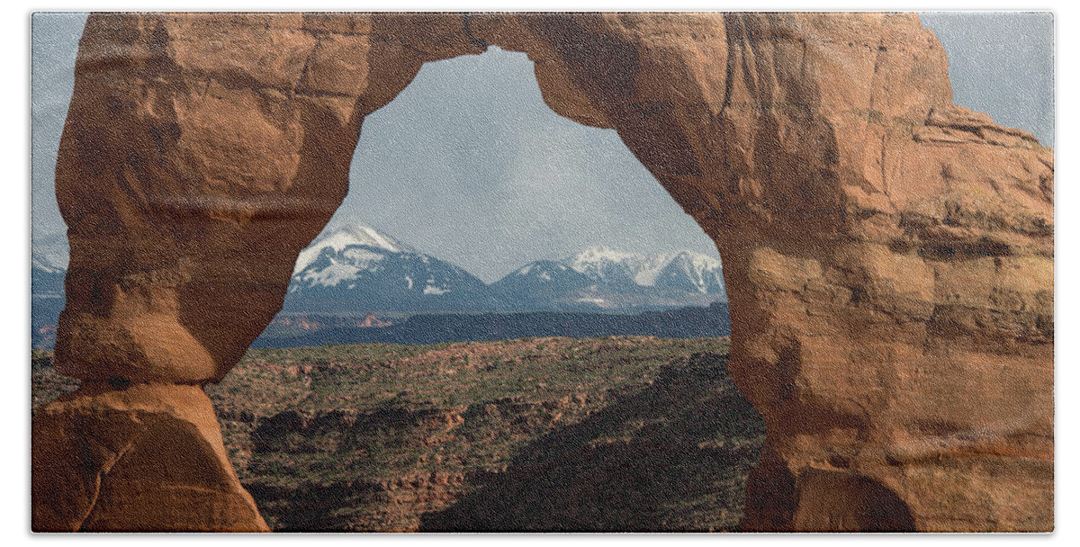 Delicate Beach Towel featuring the photograph Looking Through Delicate Arch by Jennifer Ancker