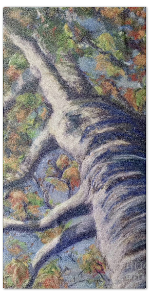 Trees Beach Towel featuring the painting Looking Up - Fall by Susan Sarabasha
