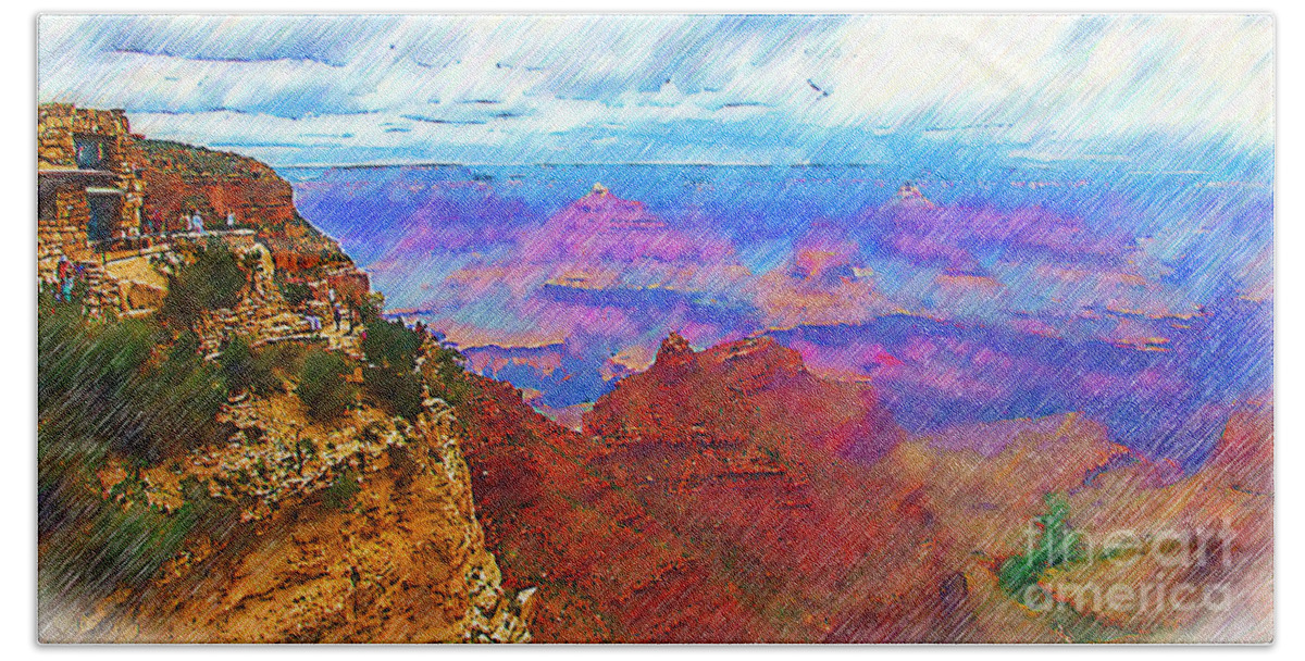 Grand-canyon Beach Towel featuring the digital art Lookout Studio Sketched by Kirt Tisdale