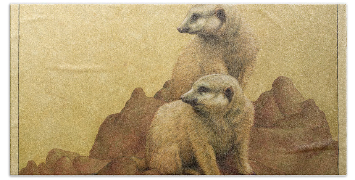 Meerkats Beach Towel featuring the painting Lookouts by James W Johnson
