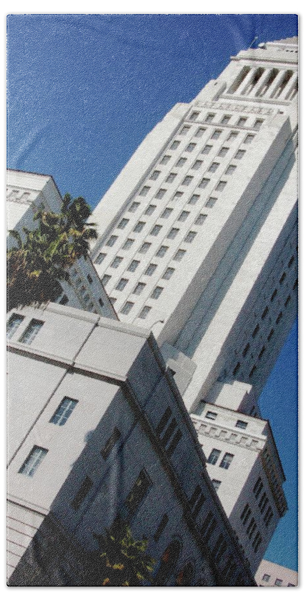 Los Angeles Beach Sheet featuring the photograph Los Angeles City Hall Angle View by Matt Quest