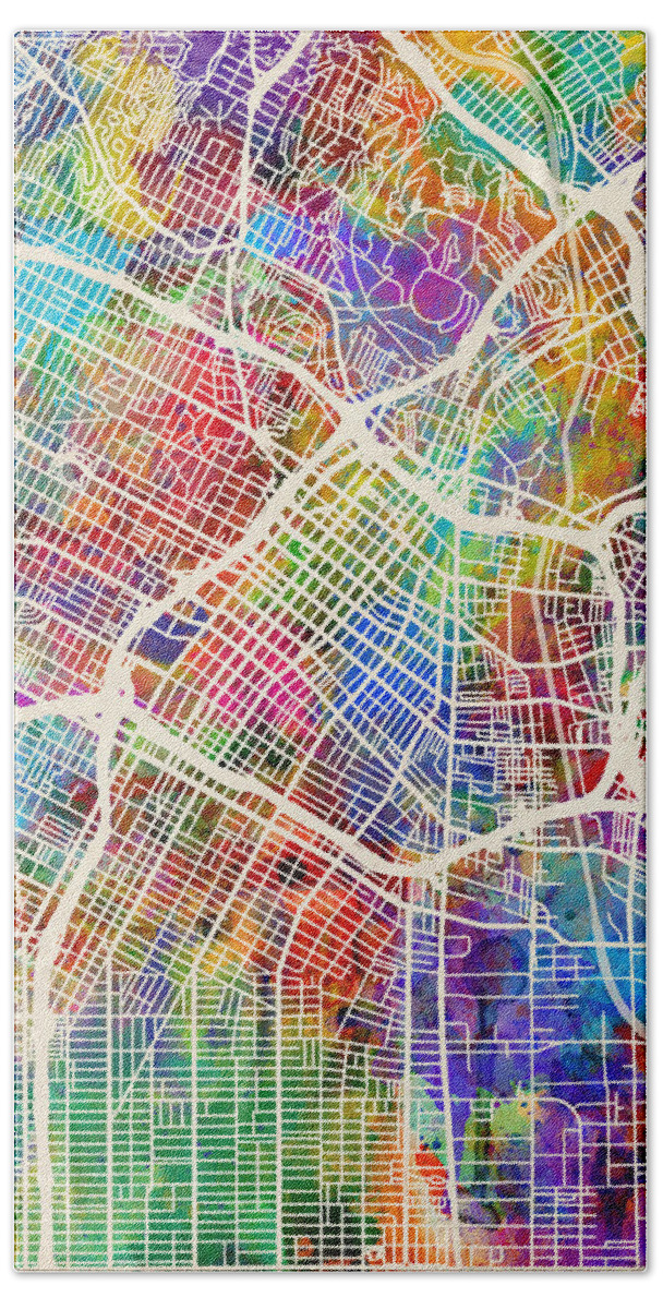 Los Angeles Beach Towel featuring the digital art Los Angeles City Street Map by Michael Tompsett