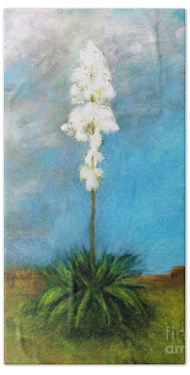 Yucca Beach Towel featuring the painting Lost In The Clouds by Frances Marino