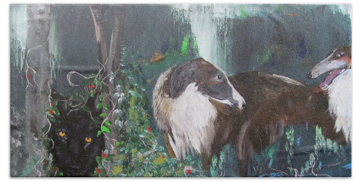 Russian Wolfhounds Beach Towel featuring the painting Lost by Susan Voidets