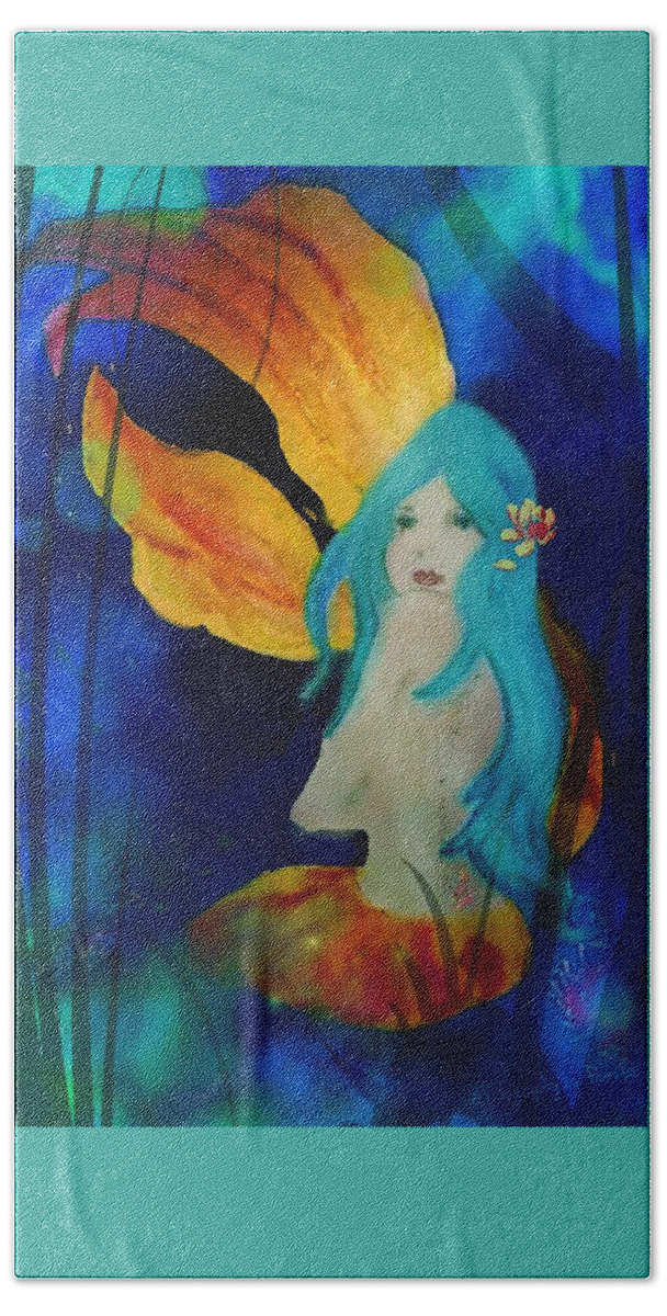 Fantasy Art Beach Sheet featuring the mixed media Lotus Mermaid by Pamela Smale Williams