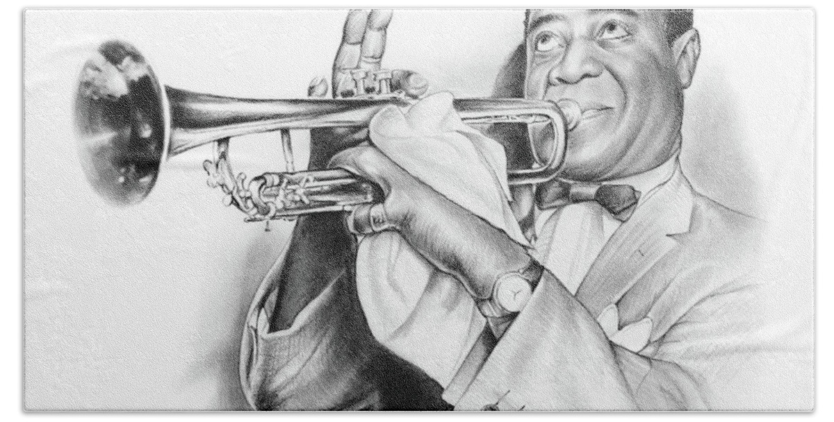 Louis Armstrong Beach Towel featuring the drawing Louis Armstrong by Greg Joens