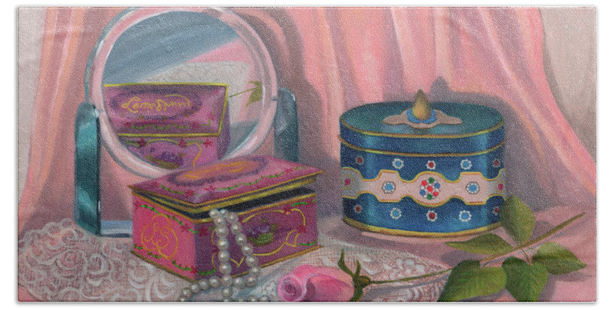 Louis Sherry Beach Sheet featuring the painting Louis Sherry Box by Madeline Lovallo