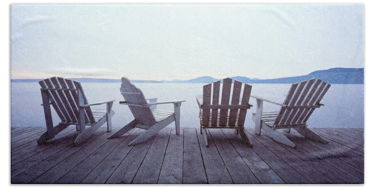Photography Beach Towel featuring the photograph Lounge Chairs Moosehead Lake Me by Panoramic Images