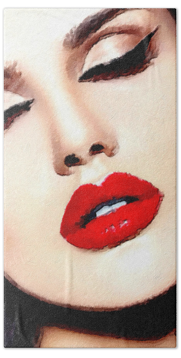 Woman Beach Towel featuring the painting Love And Passion Portrait Of A Woman Crop by Tony Rubino