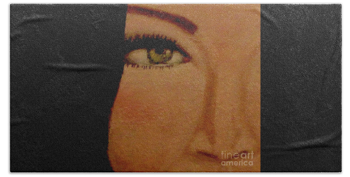 Fine- Art- Painting-face-macro Beach Towel featuring the painting Love At First Sight by Catalina Walker