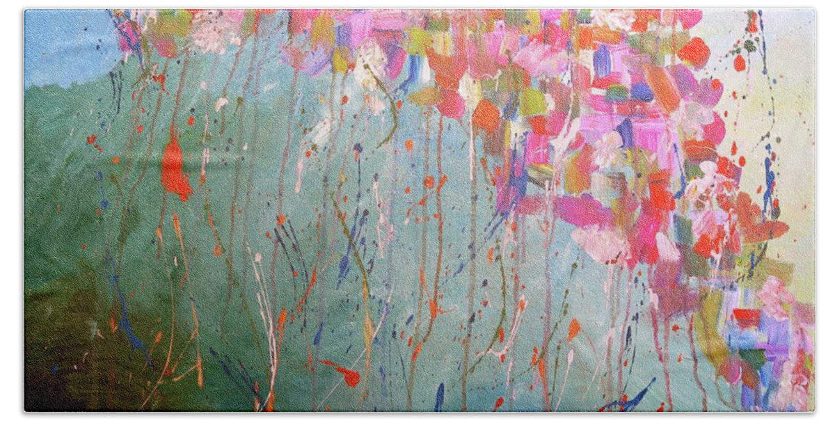 Mountain Beach Towel featuring the painting Love Flower Mountain by Etta Harris