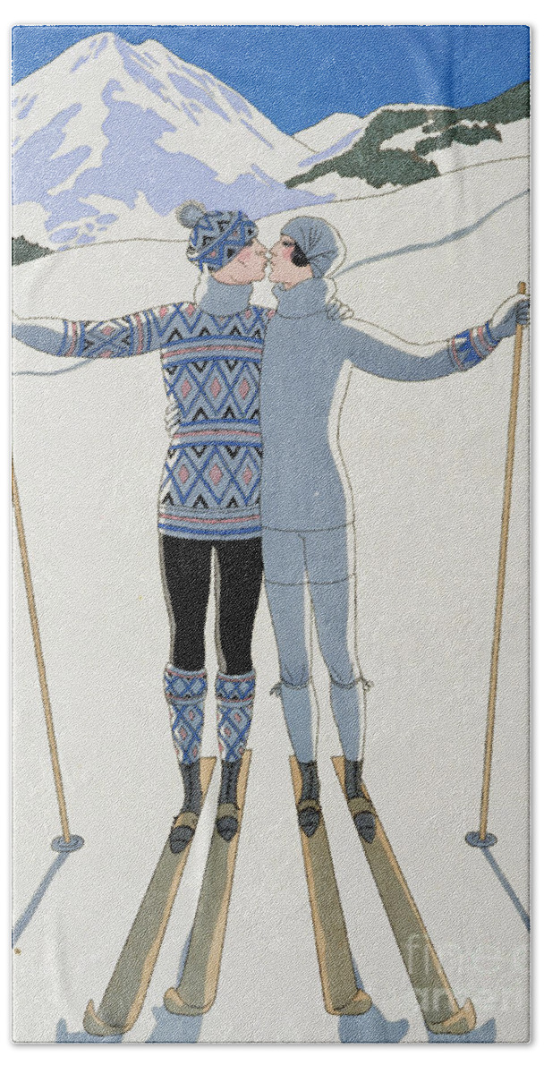 S Beach Towel featuring the painting Lovers in the Snow by Georges Barbier