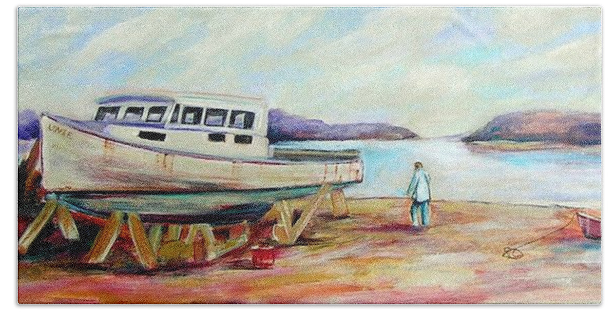 Boat Beach Sheet featuring the painting Lovie by Patricia Piffath
