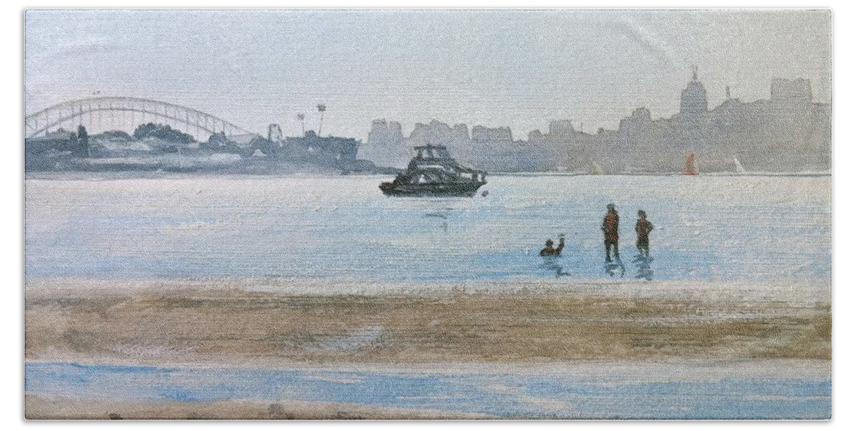 Water Beach Sheet featuring the painting Low Tide at Rose Bay by Debbie Lewis