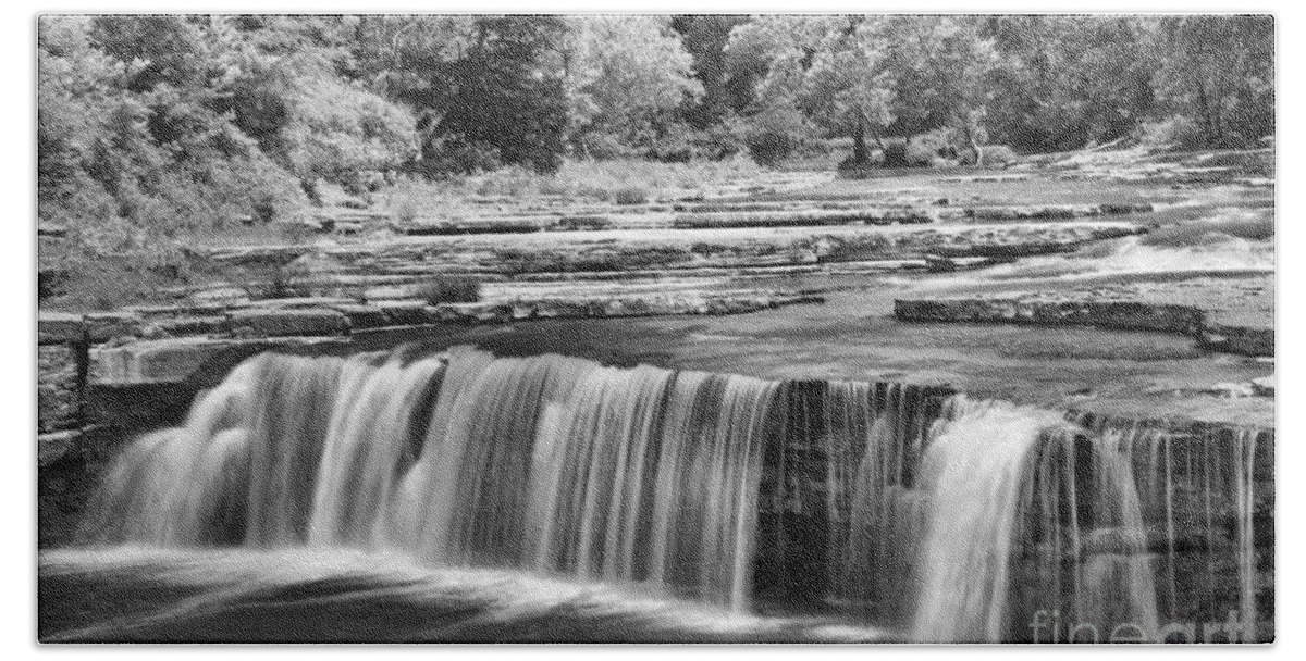 Cataract Falls Beach Towel featuring the photograph Lower Cataract Falls Cascades Black And White by Adam Jewell