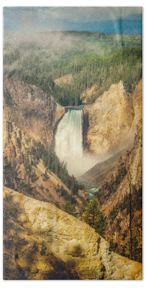 Flowing Beach Towel featuring the photograph Lower Falls at Yellowstone by Rikk Flohr