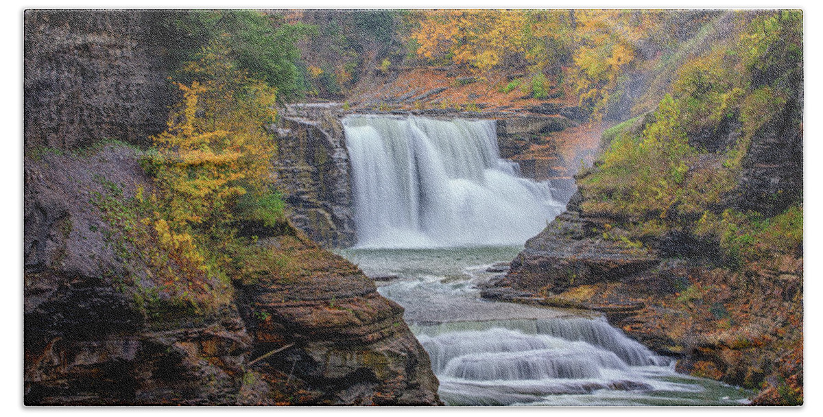 Autumn Beach Sheet featuring the photograph Lower Falls in Autumn by Rick Berk