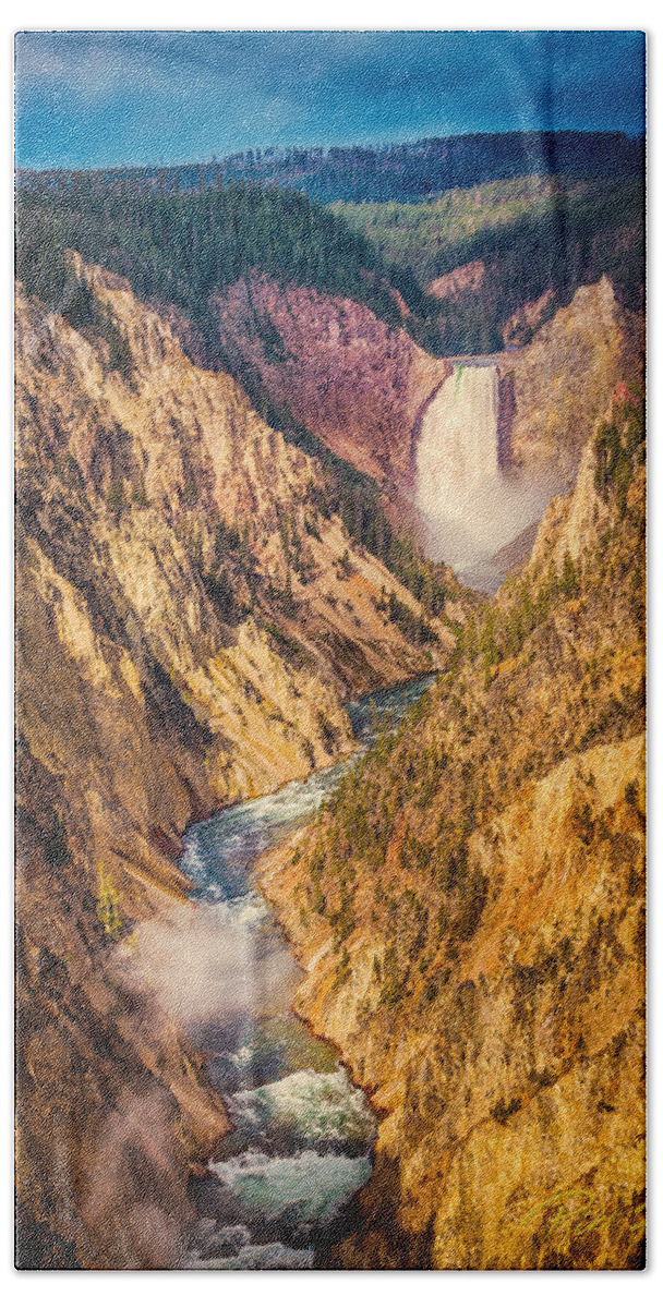 Flowing Beach Towel featuring the photograph Lower Falls - Yellowstone by Rikk Flohr