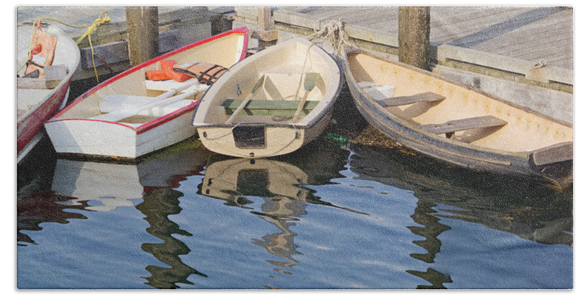 Dock Beach Towel featuring the photograph Lubec Dories by Peter J Sucy
