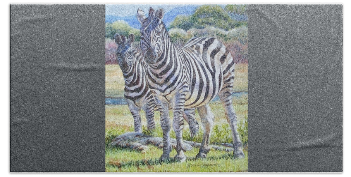 Zebras Beach Sheet featuring the painting Lucky Stripes by Denise Horne-Kaplan