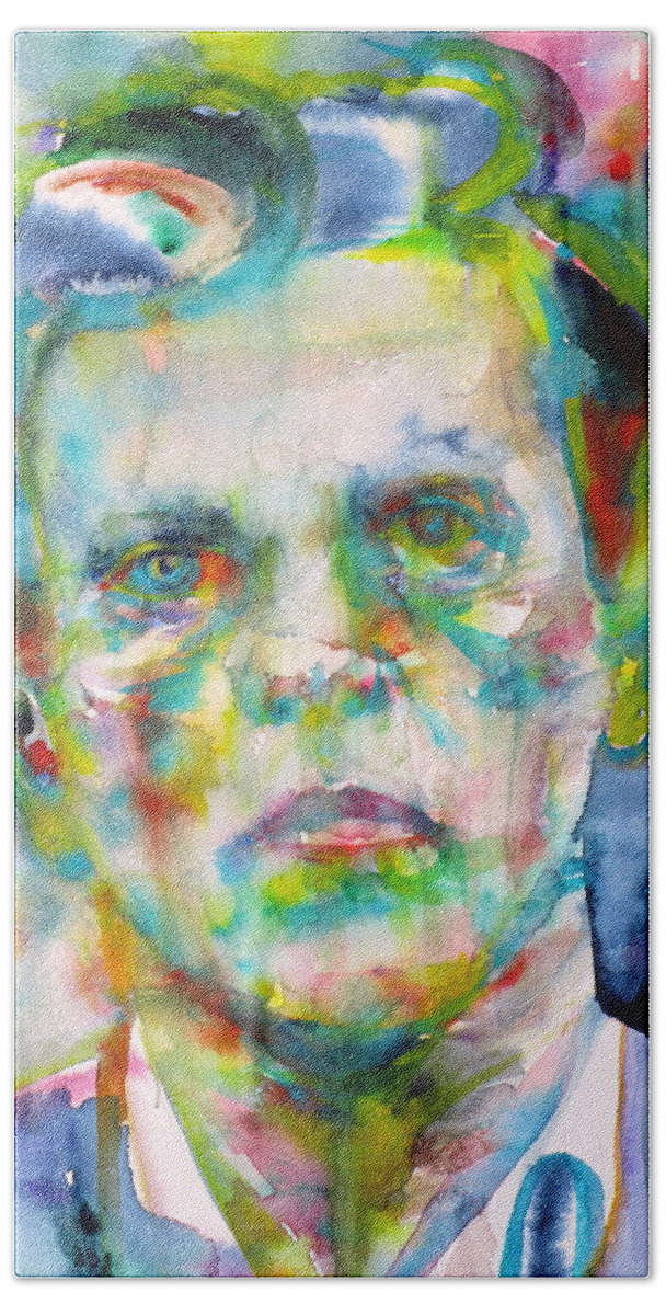 Wittgenstein Beach Towel featuring the painting LUDWIG WITTGENSTEIN - watercolor portrait.3 by Fabrizio Cassetta