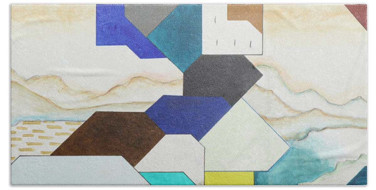 Abstract Beach Towel featuring the painting Lugano See - Part II by Willy Wiedmann