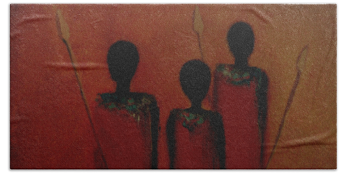 Maasai Beach Sheet featuring the painting Maasai Trio by David Dehner