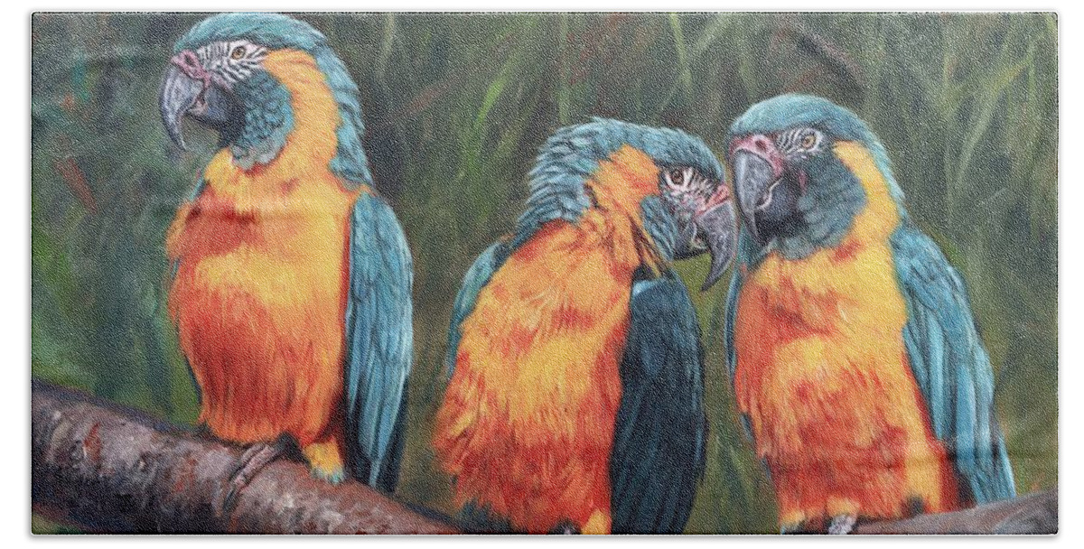 Macaw Beach Sheet featuring the painting Macaws by David Stribbling