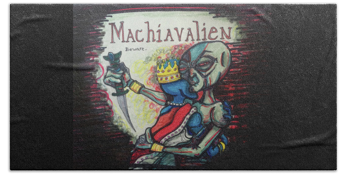 Machiavelli Beach Sheet featuring the drawing Machiavalien by Similar Alien