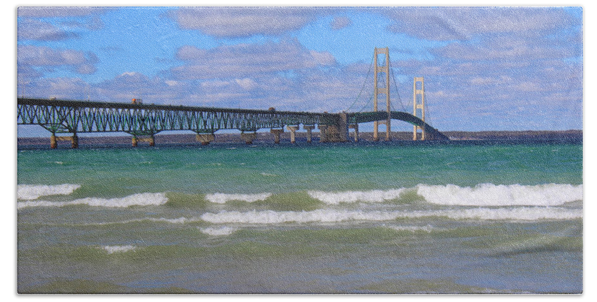The Mackinac Bridge Beach Sheet featuring the photograph Mackinac Bridge by Michael Rucker