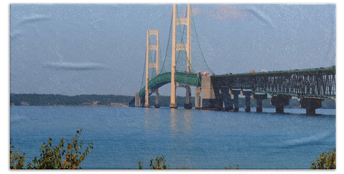 Michigan Beach Towel featuring the photograph Mackinac Bridge on a Sunny Afternoon by Keith Stokes