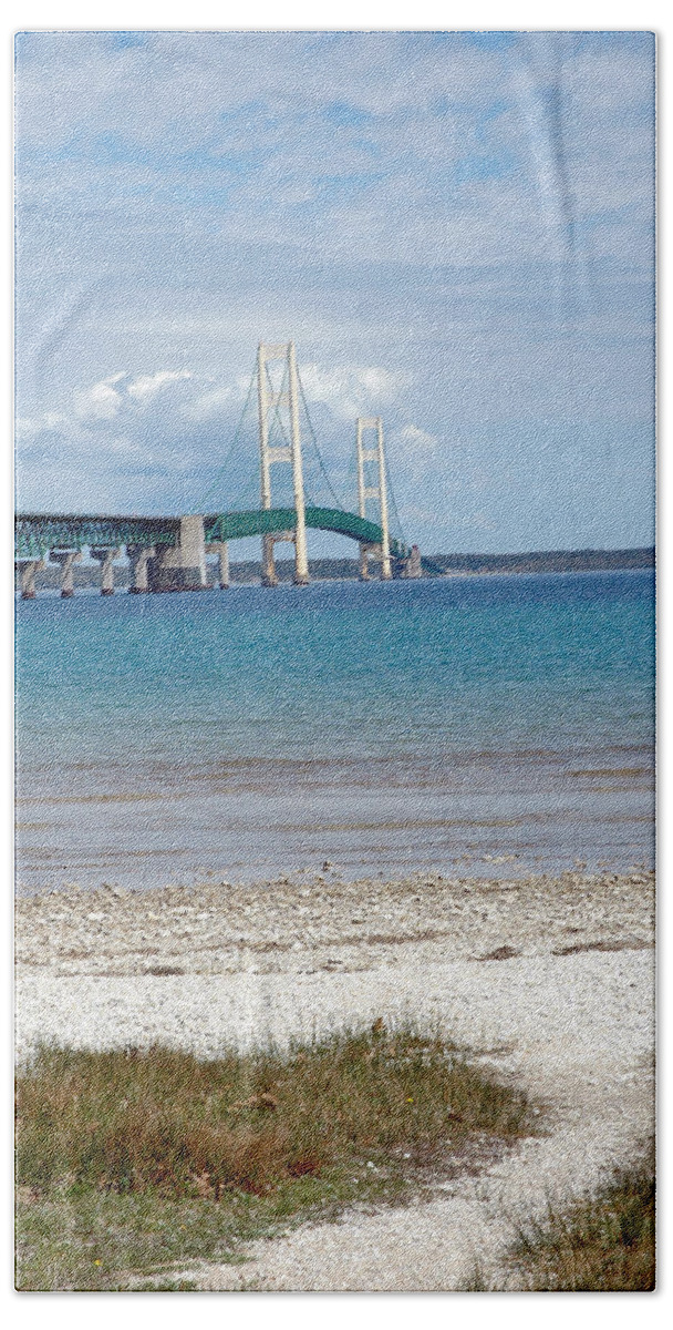 Usa Beach Towel featuring the photograph Mackinac Bridge Path to Lake by LeeAnn McLaneGoetz McLaneGoetzStudioLLCcom